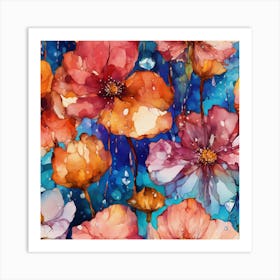 Alcohol Ink Vector Flowers With Crystal Rain Drops Art Print