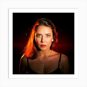 Firefly Portrait, Woman, Strong, Big Eyes, Staring, Firmly, Lens, Scarlet, Flame, Intense, Captivati Art Print