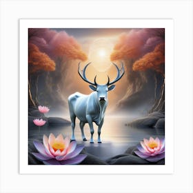 Deer In Water Art Print