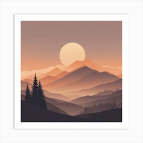 Misty mountains background in orange tone 50 Art Print