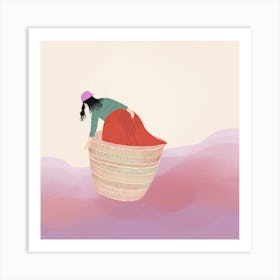 Woman In Basket Art Print