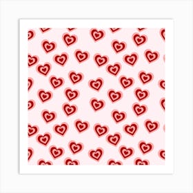 Red Retro Hearts Art Print