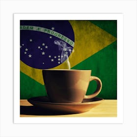 Brazilian Flag With Coffee Art Print