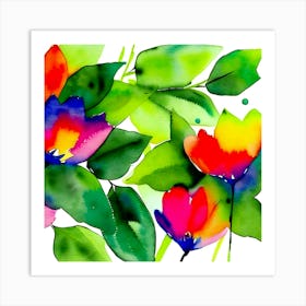 Watercolor Flowers Leaves Foliage Nature Floral Spring Art Print