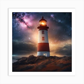 Lighthouse In Space Art Print