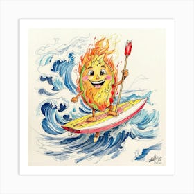 Fire Surfboard Art Print