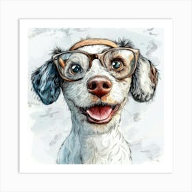 Portrait Of A Dog With Glasses 2 Art Print