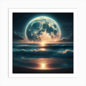 Full Moon Over The Ocean 16 Art Print