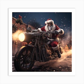 Black Santa Claus Riding A Motorcycle Art Print