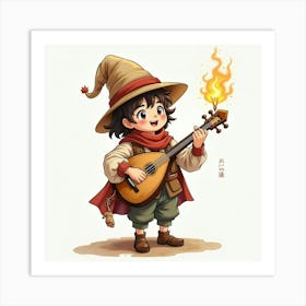 Charming Bard With A Magical Lute, Watercolor 1 Art Print