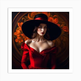 Beautiful Woman In Red Dress 12 Art Print