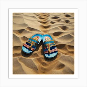 Blue Sandals In The Sand Art Print