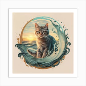 Cat In The Ocean Art Print