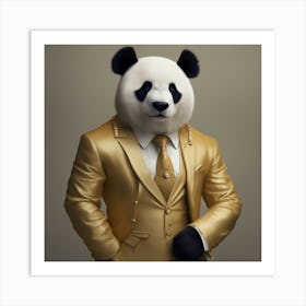 A Super Wealthy Hippie Muscular Giant Panda Wearing A Beautiful Tailored Golden Suit, Heterochromia Art Print