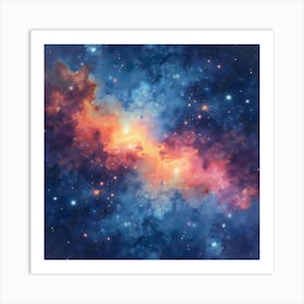 Cosmic Watercolor Painting With Vivid Star Fields 1 Art Print