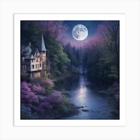 Moonlight Over The River Art Print