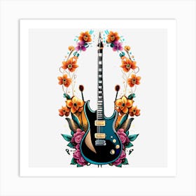 Guitar With Flowers Art Print