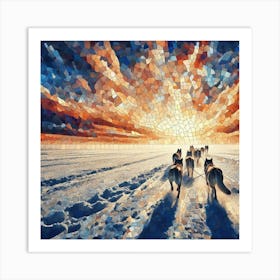 Sled Dogs At Sunset Art Print