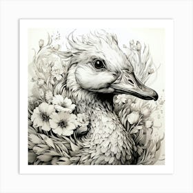 Duck With Flowers Art Print