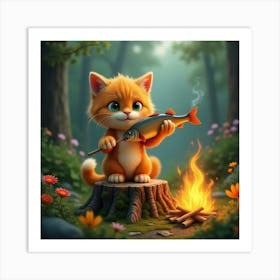 Flux Dev A Vibrant Orange Tabby Cat With Bright Green Eyes And 2 Art Print