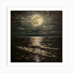 Full Moon Over The Ocean Art Print