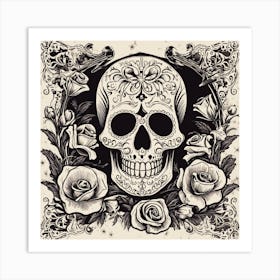 Sugar Skull And Roses Art Print