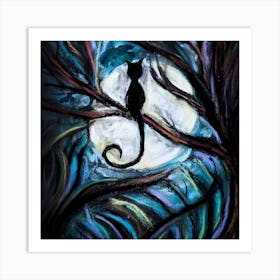 Cat In The Moonlight Art Print