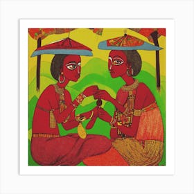 Two Women By Nasir Khan Nutmeg Wall Art Art Print