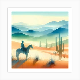 Cowboy In The Desert Art Print