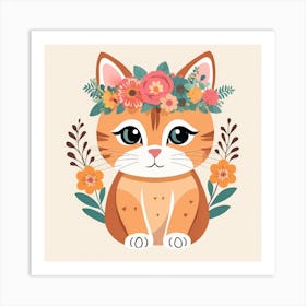 Floral Baby Cat Nursery Illustration (23) Art Print