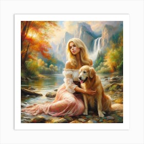 Girl And Her Dog 1 Art Print