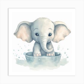 Baby Elephant In A Bowl Art Print