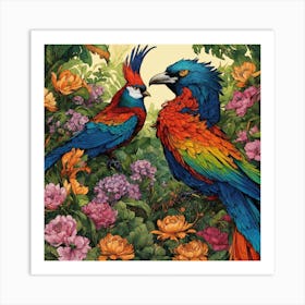 Parrots In The Garden Art Print