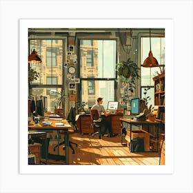 Illustration Of An Office 1 Art Print