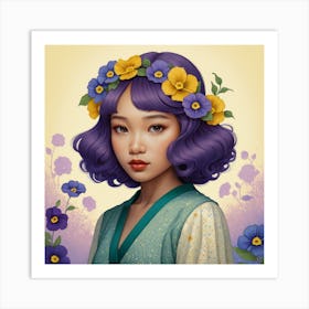 Asian Girl With Flowers 2 Art Print