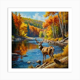 Deer By The River Art Print