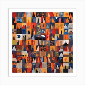 'Many Lands Under One Sun' American Quilting Inspired Folk Art with Bold Tones Poetic Art, 1400 Art Print