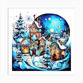 Christmas Scenery - Light Up Christmas Village Art Print