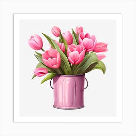 Pink Tulips In A Bucket 3 Art Print