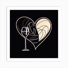 Wine Glass Heart Black Background Art Print