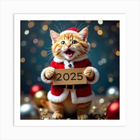 Flux Dev Vibrant Orange Tabby Cat Wearing A Miniature Santa Cl 1 Art Print