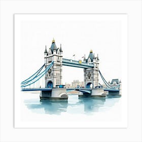 Watercolor Illustration Of The Tower Bridge Over The River Thames, With Its Iconic Twin Towers And Bascules Art Print