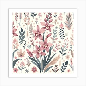 Scandinavian style,Pattern with pink Orchid flowers 2 Art Print