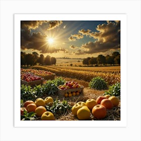 Sunset In A Farm Field Art Print