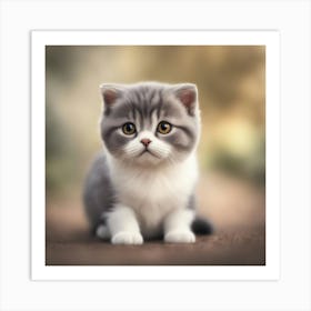 A Cute Scottish Fold Kitty, Pixar Style, Watercolor Illustration Style 8k, Png (8) Art Print