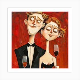 Couple With Glasses Of Wine Art Print