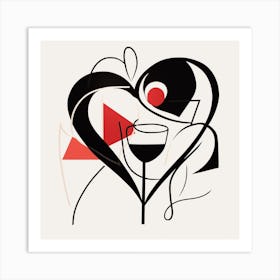 Red & Black Wine Glass Heart 2 Art Print