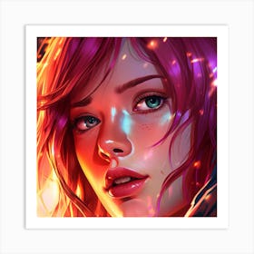 Anime Girl With Pink Hair Art Print