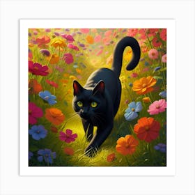 Black Cat into The Garden 1 Art Print