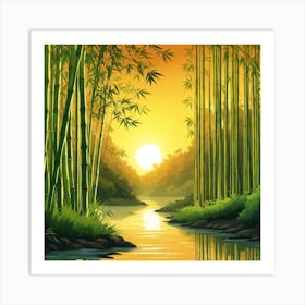 A Stream In A Bamboo Forest At Sun Rise Square Composition 73 Art Print